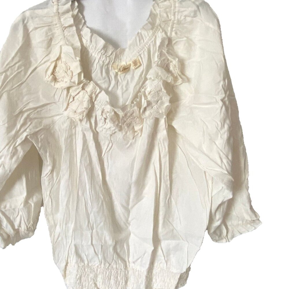 CHECK ME FIRST Women's White Viscose Ruffled Floral Pullover Blouse Top Size 1X - Picture 3 of 7
